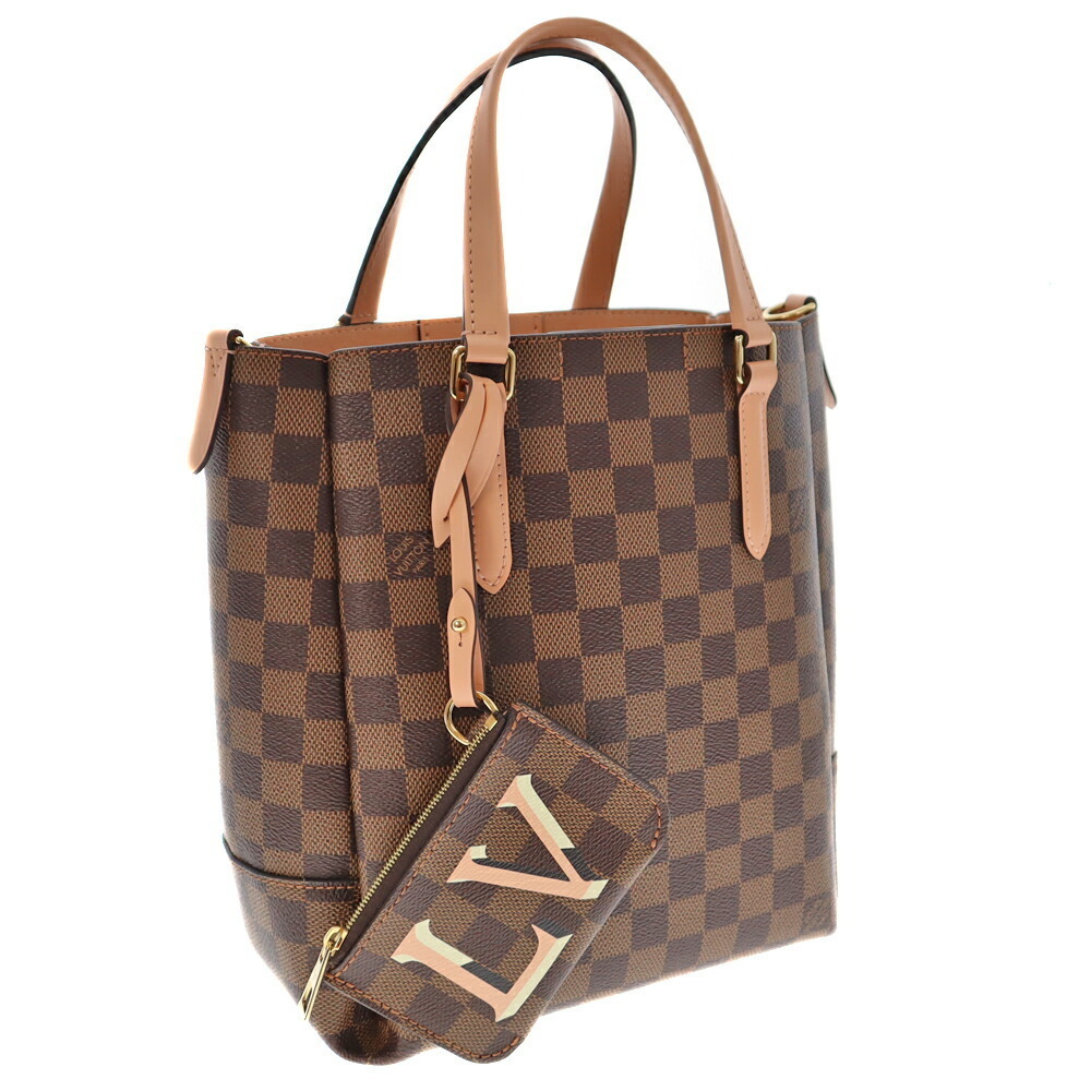 LOUIS VUITTON Belmont NV Handbag Tote Damier Ebene Brown Salmon Pink Venus